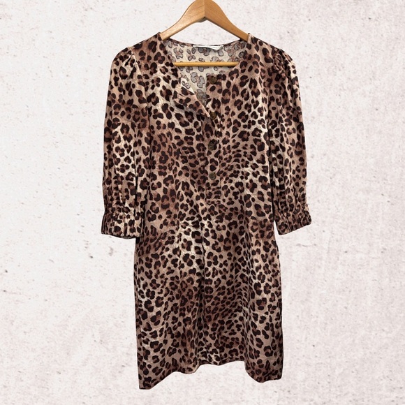 Rebecca Minkoff Brown Puff Sleeve V-Neck Sheath Dress - Picture 1 of 4